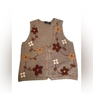 Liz wear vintage linen Crochet, ‎ knit, Y2K vest size M